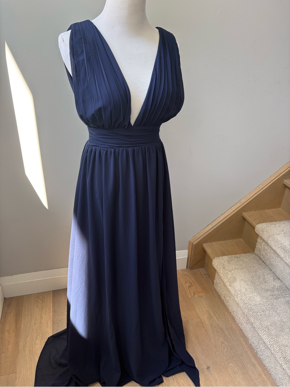 Lulu's Navy Plunging V-Pleat Maxi Dress